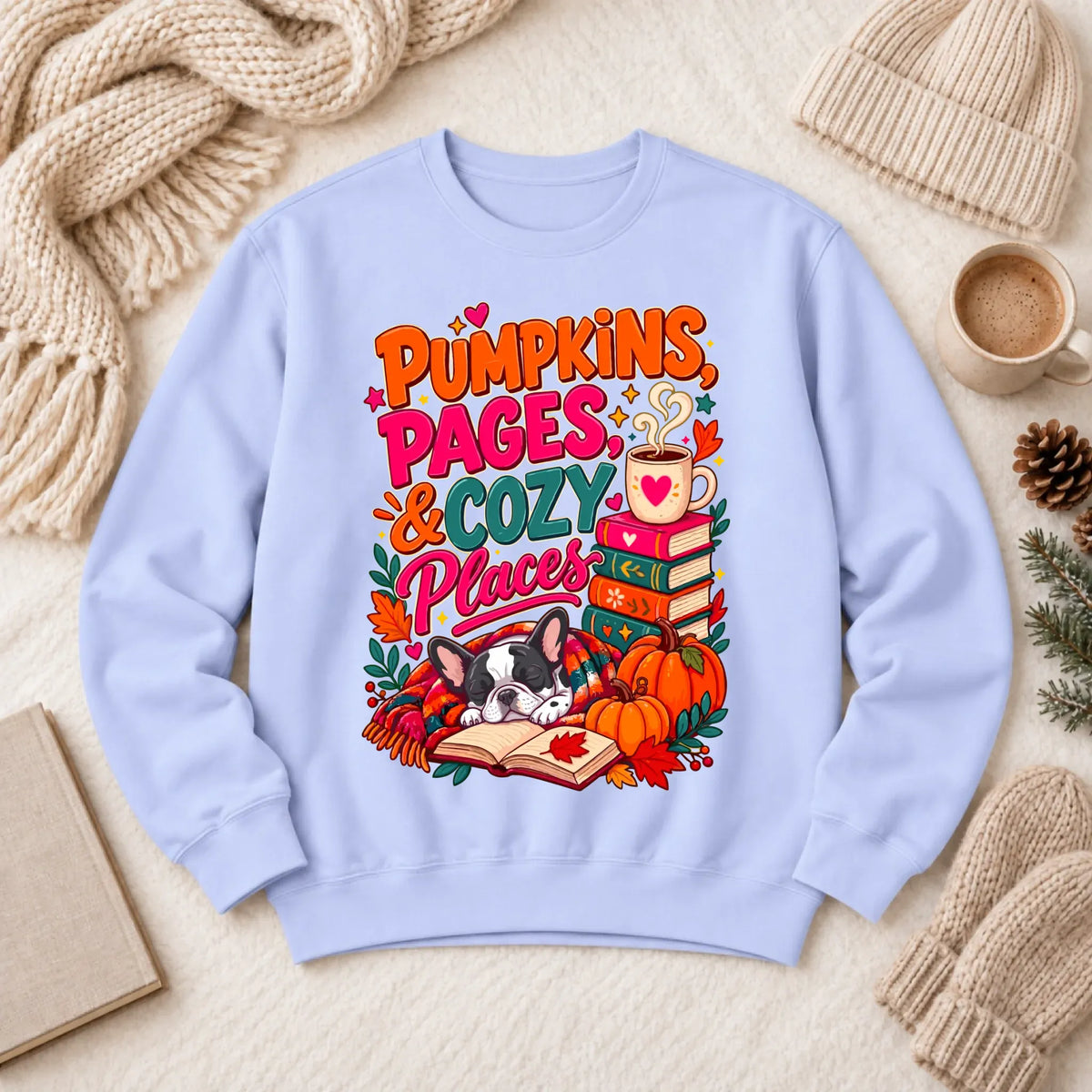 Custom Frenchie Pumpkins Books Unisex Sweatshirt Hydrangea