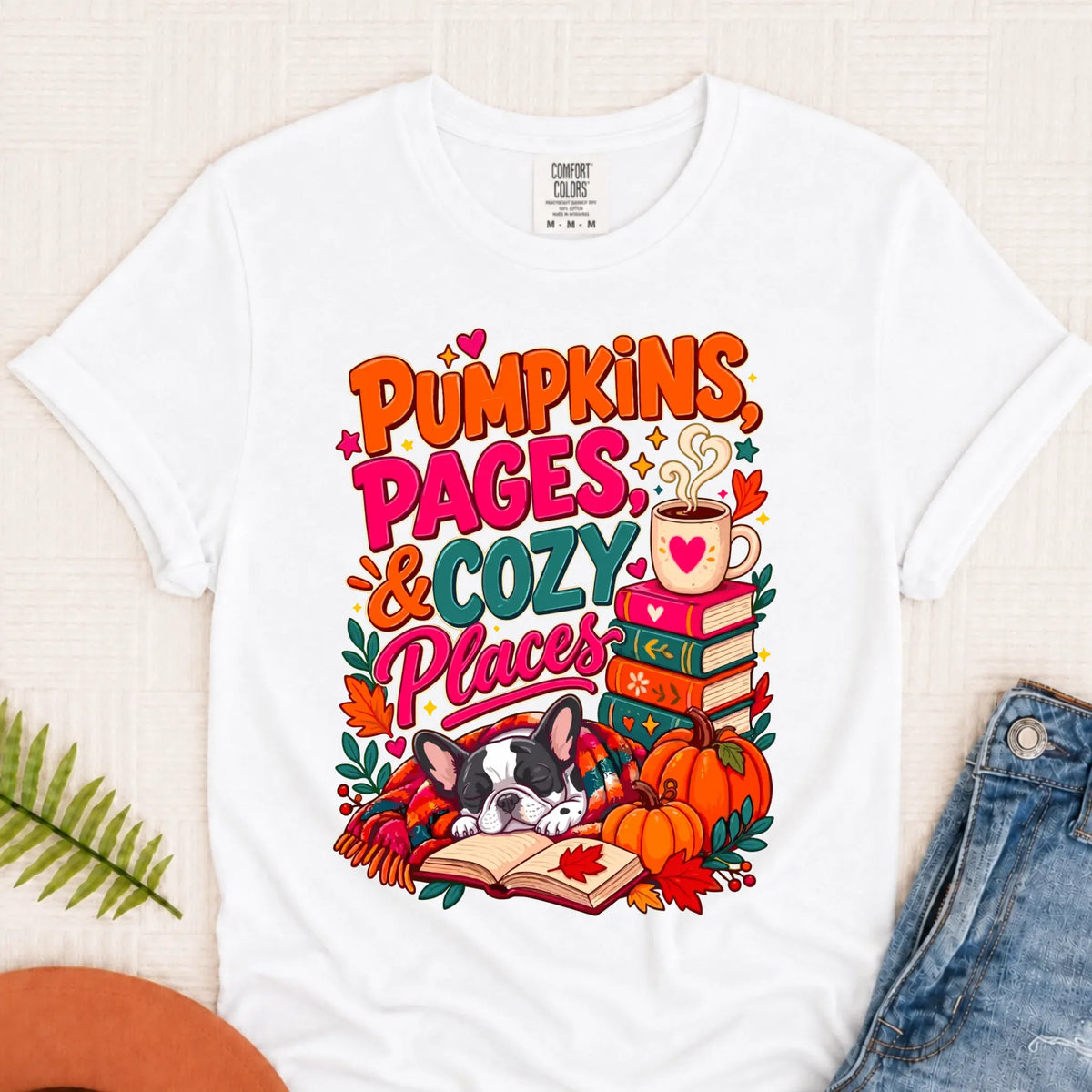 Custom Frenchie Pumpkins Books Unisex Tshirt White