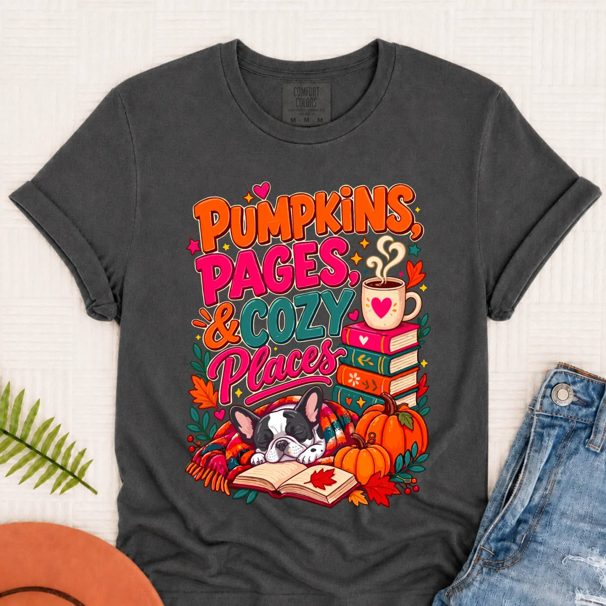Custom Frenchie Pumpkins Books Unisex Tshirt Pepper