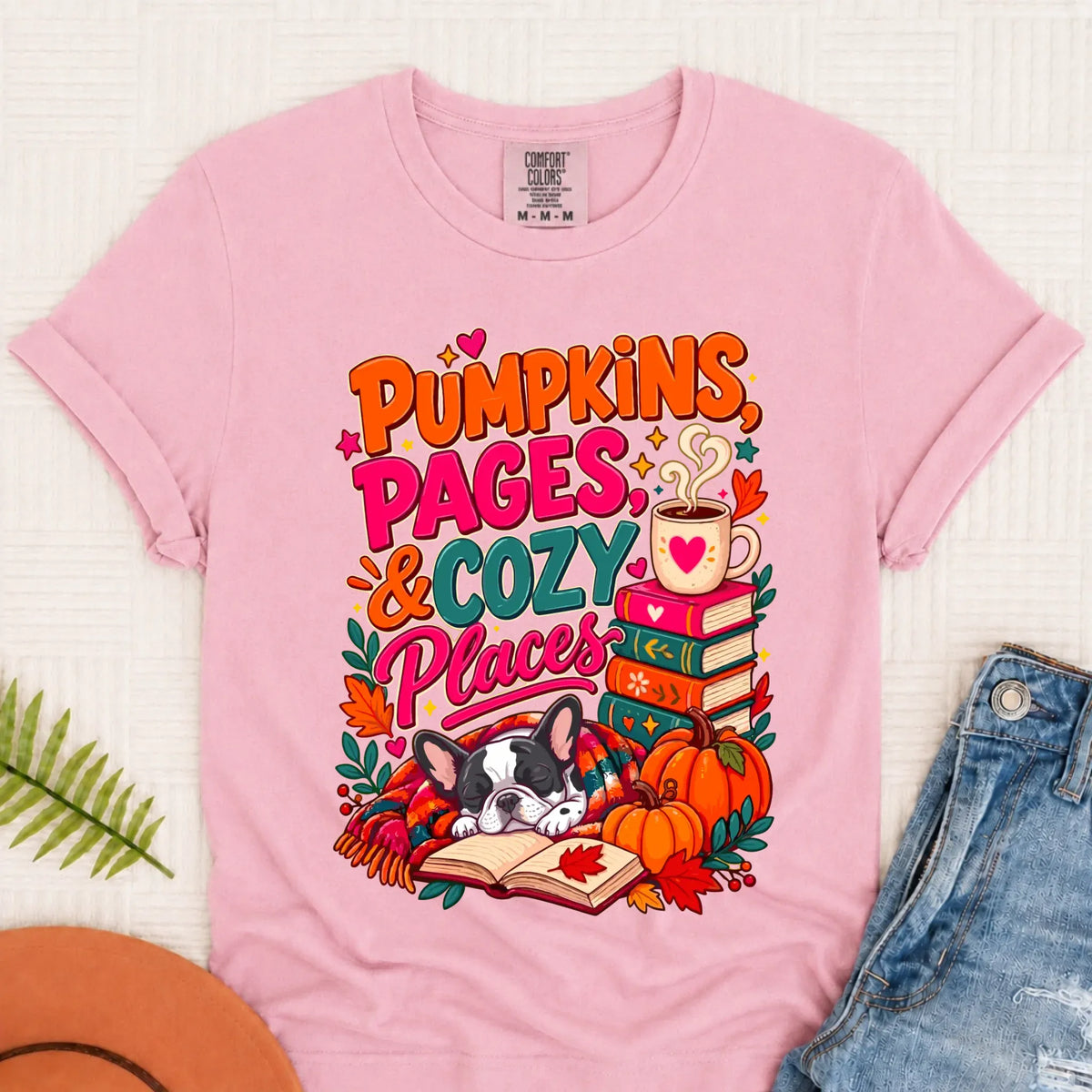 Custom Frenchie Pumpkins Books Unisex Tshirt Blossom