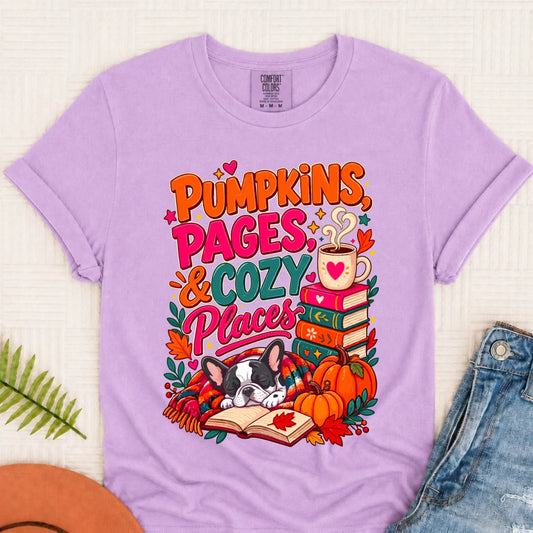 Custom Frenchie Pumpkins Books Unisex Tshirt Orchid