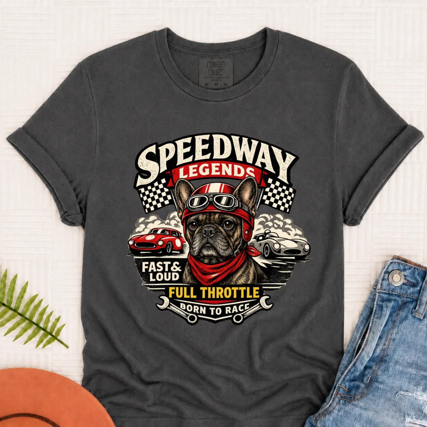 Custom Frenchie Race Car Speedway Unisex TShirt Pepper