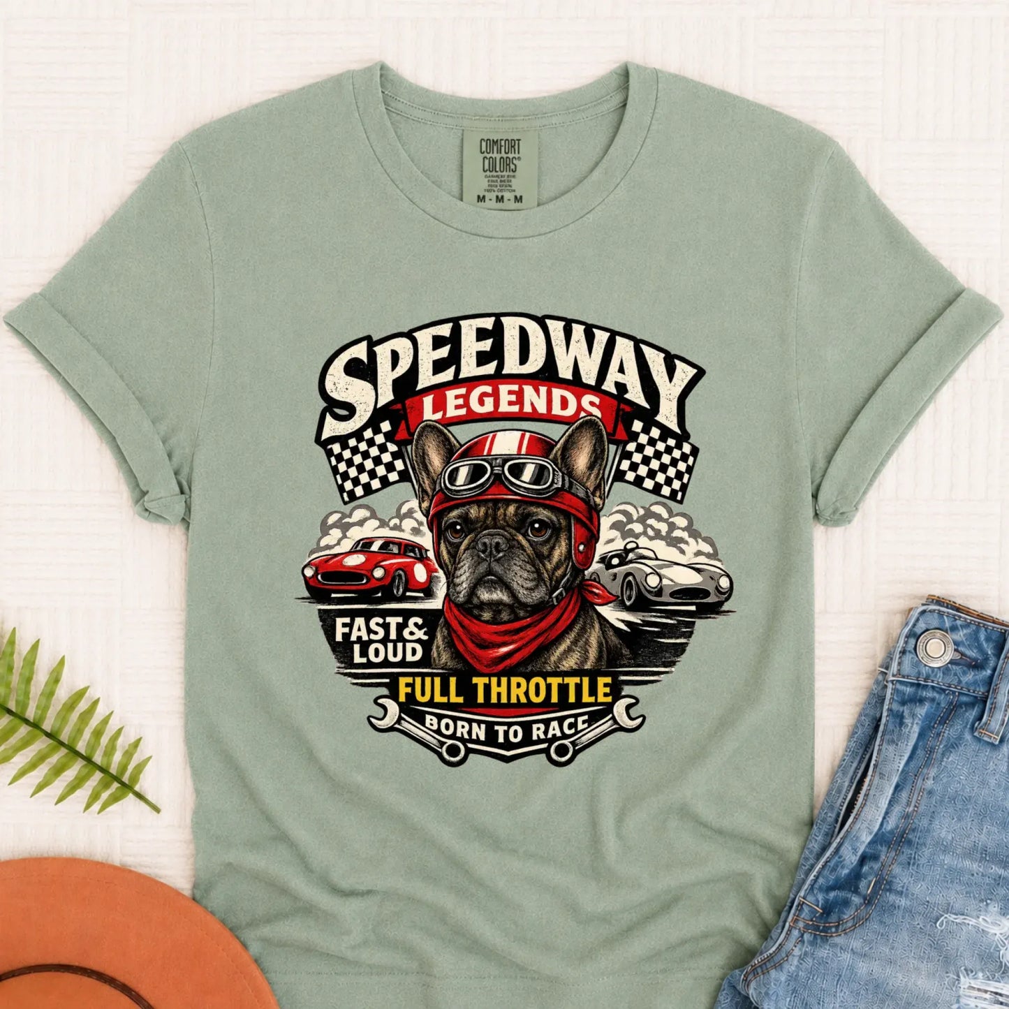Custom Frenchie Race Car Speedway Unisex TShirt Bay