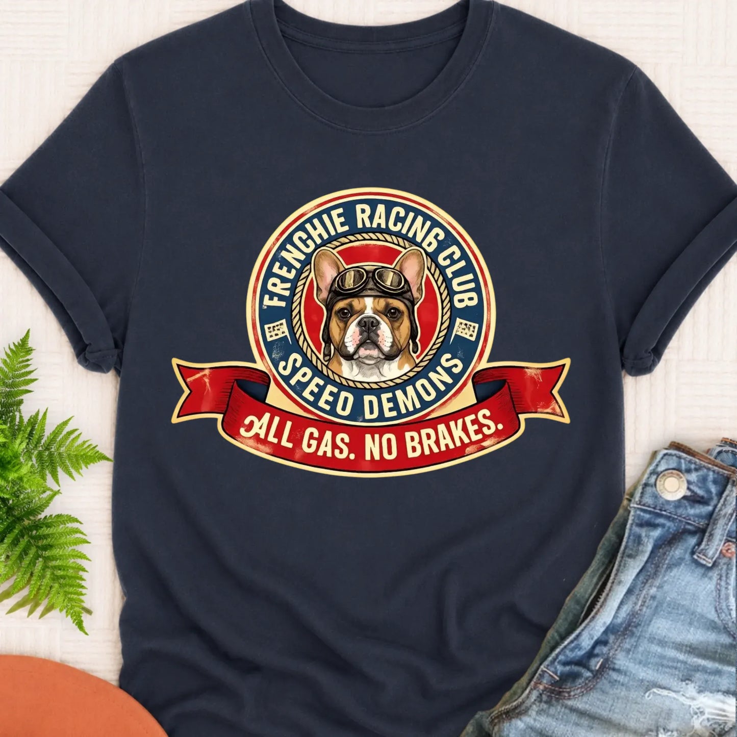 T-Shirt Navy / S Custom Frenchie Racing All Gas Unisex TShirt