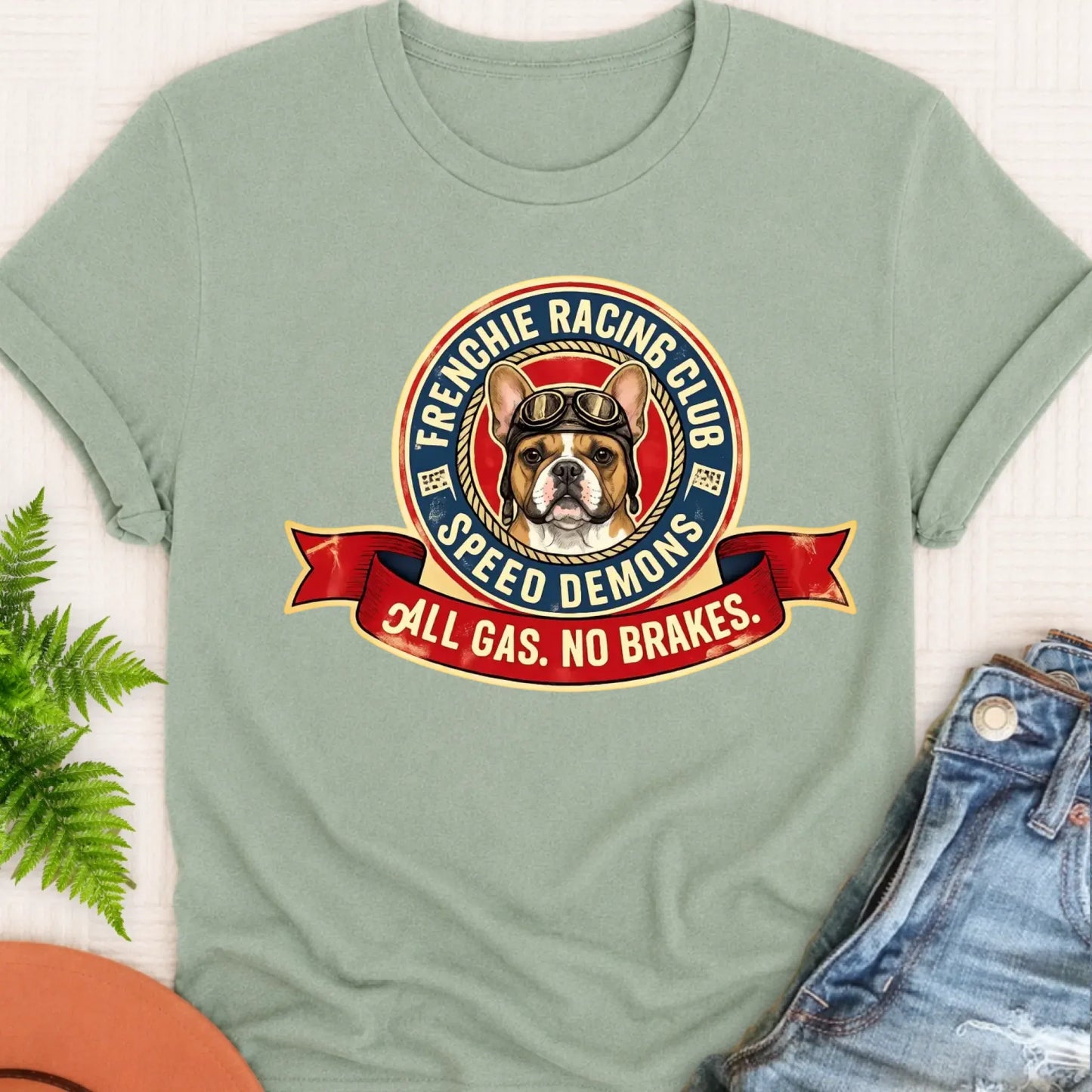 T-Shirt Bay / S Custom Frenchie Racing All Gas Unisex TShirt