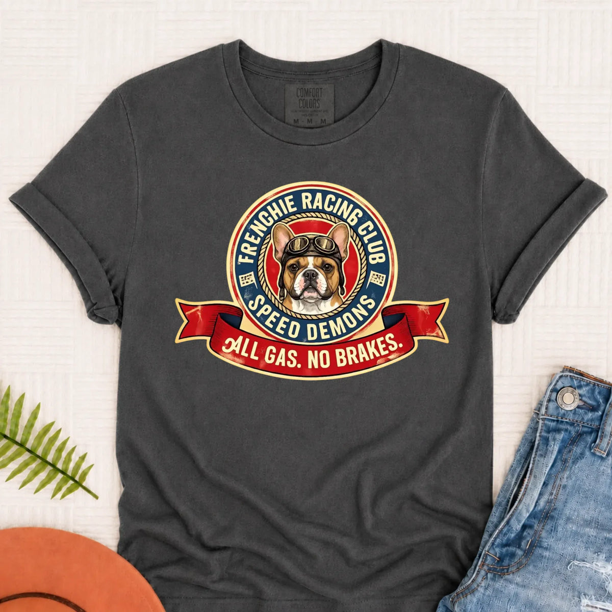 Custom Frenchie Racing All Gas Unisex TShirt Pepper