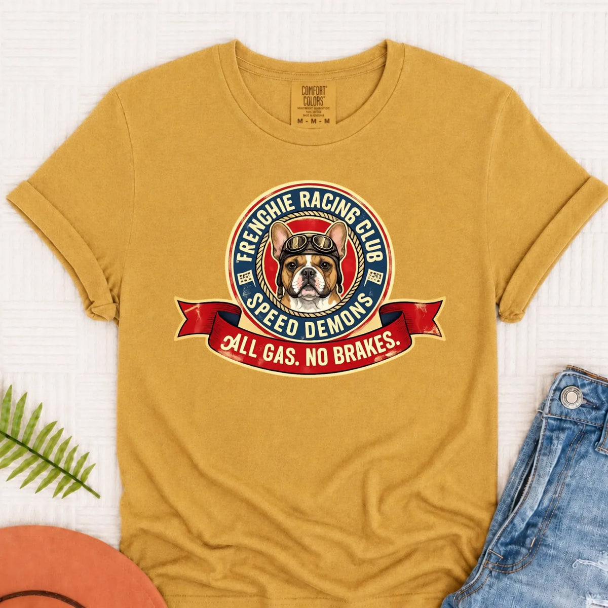 Custom Frenchie Racing All Gas Unisex TShirt Mustard