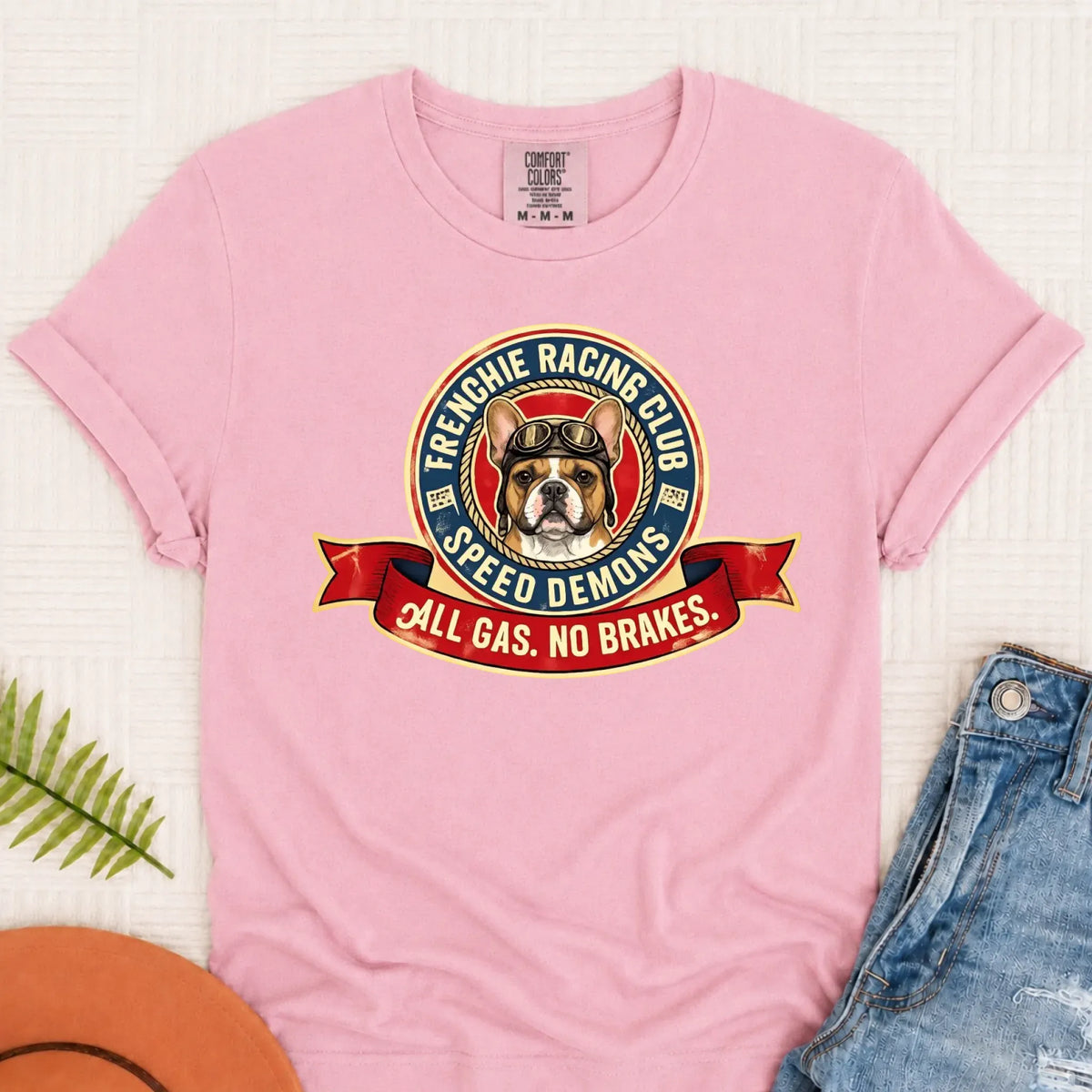 Custom Frenchie Racing All Gas Unisex TShirt Blossom