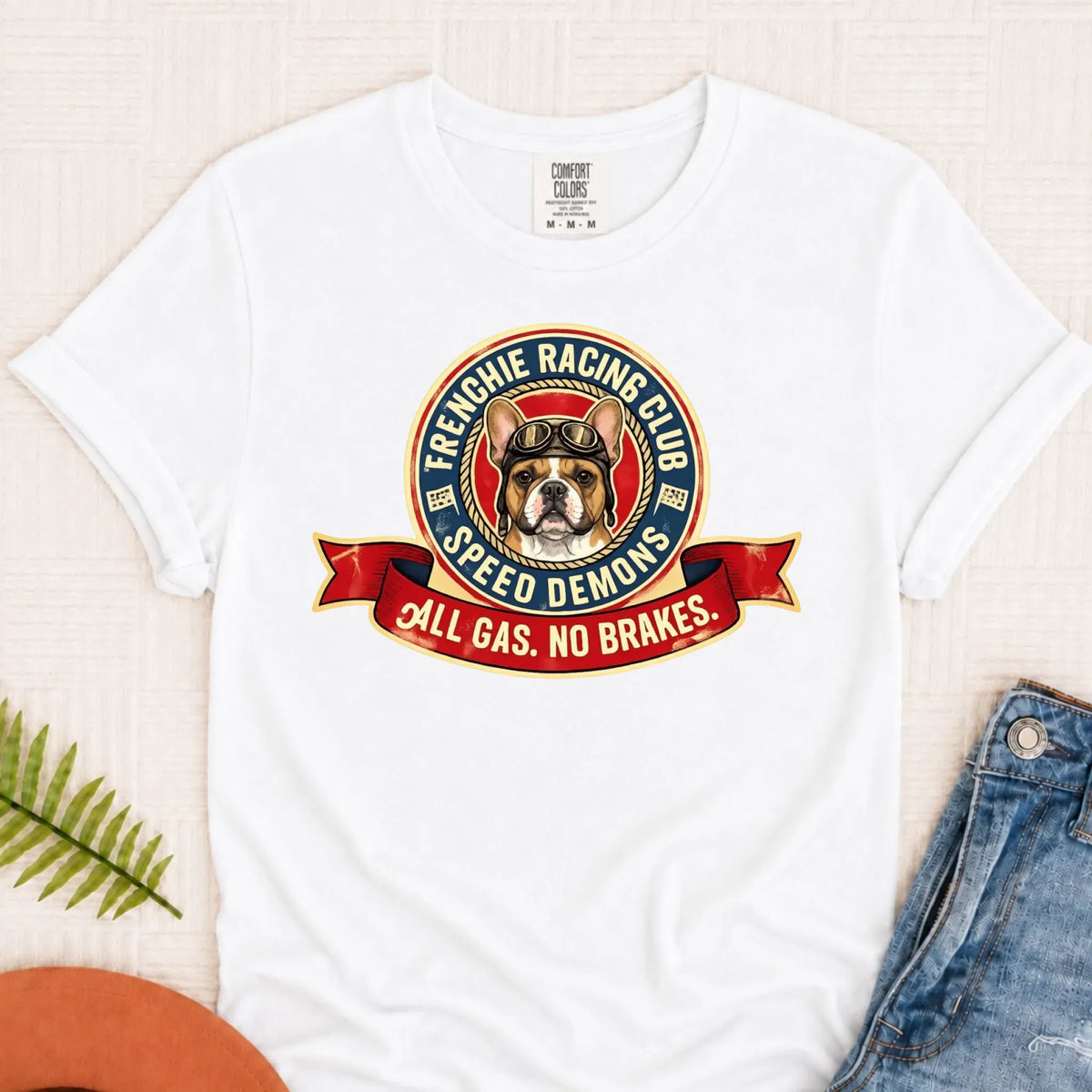 Custom Frenchie Racing All Gas Unisex TShirt White