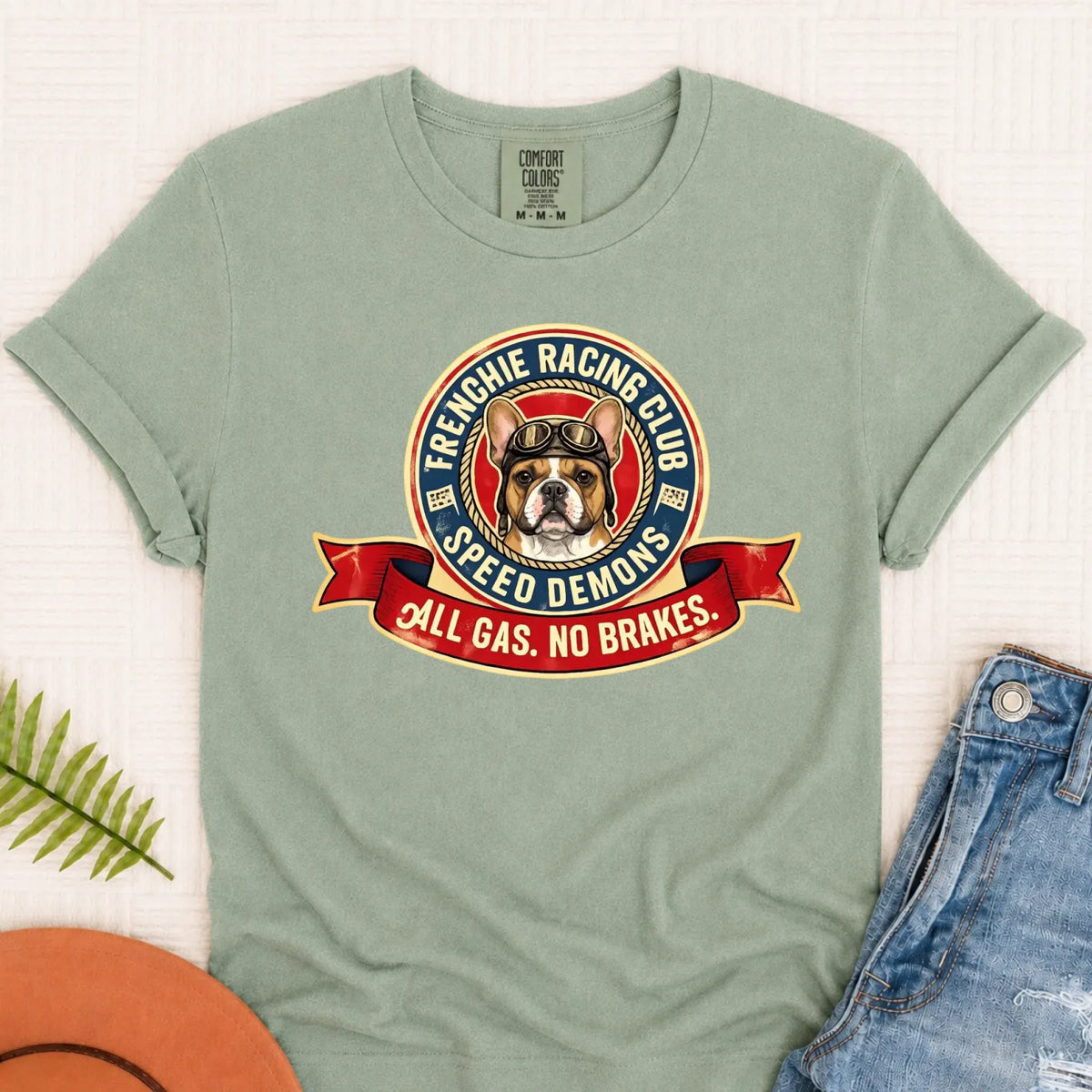 Custom Frenchie Racing All Gas Unisex TShirt Bay