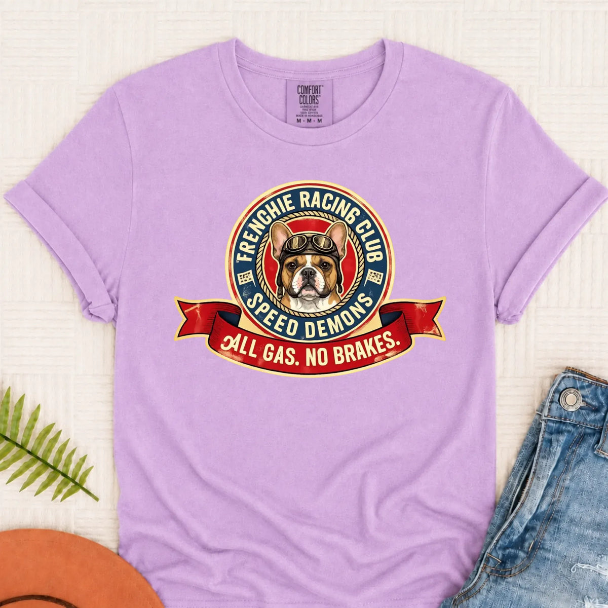 Custom Frenchie Racing All Gas Unisex TShirt Orchid