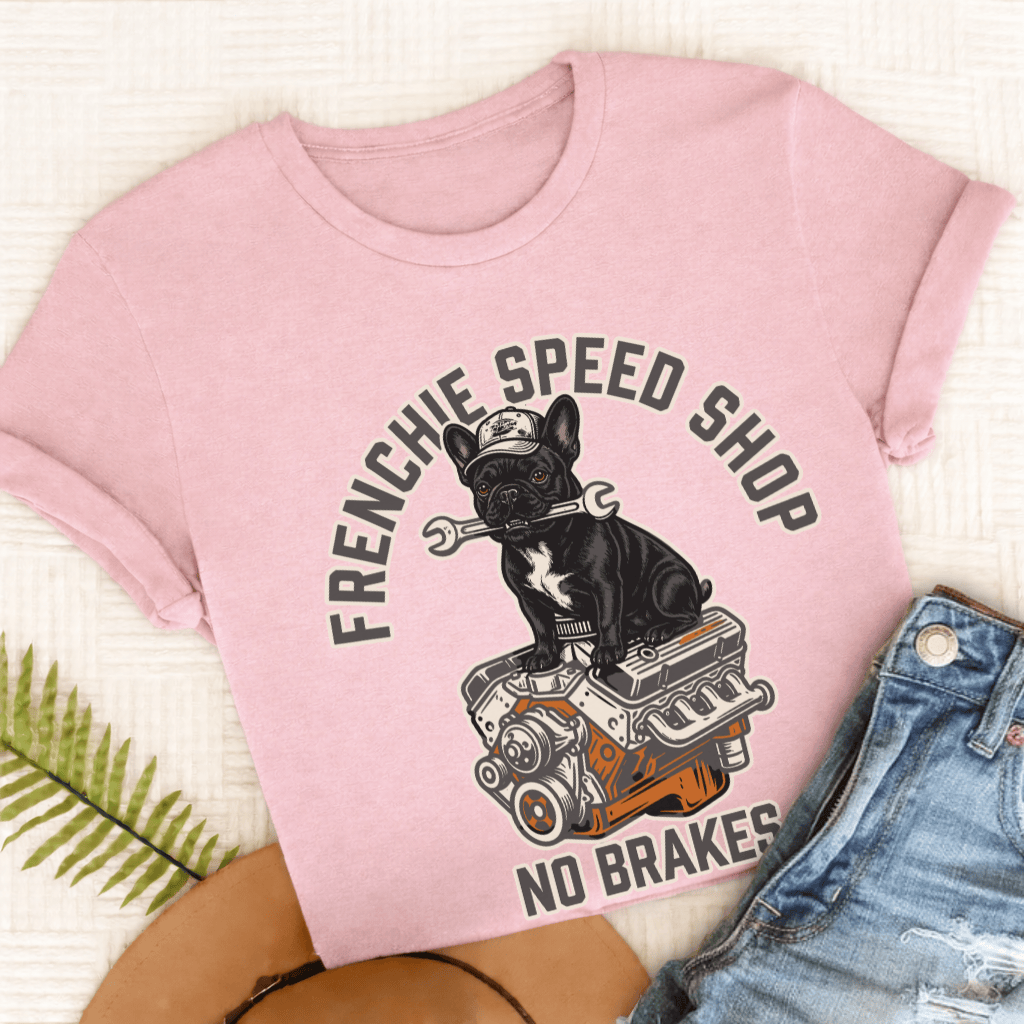 Custom Frenchie Racing Speed Shop Unisex TShirt Blossom