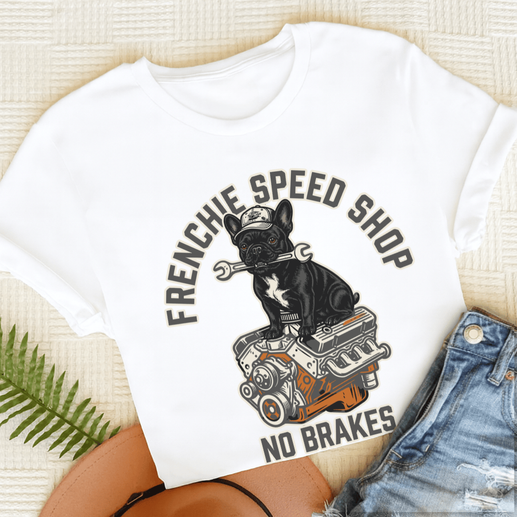 Custom Frenchie Racing Speed Shop Unisex TShirt White