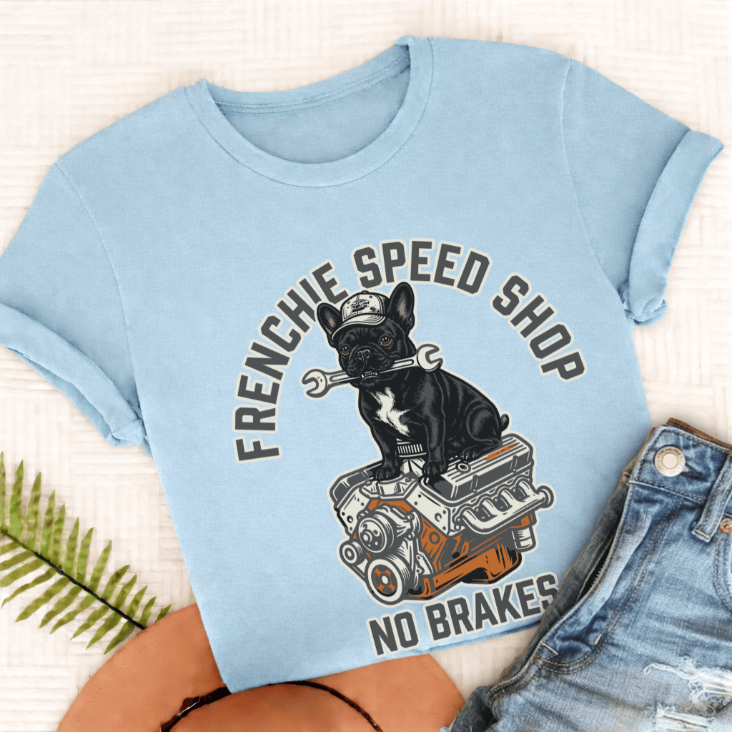 Custom Frenchie Racing Speed Shop Unisex TShirt Chambray