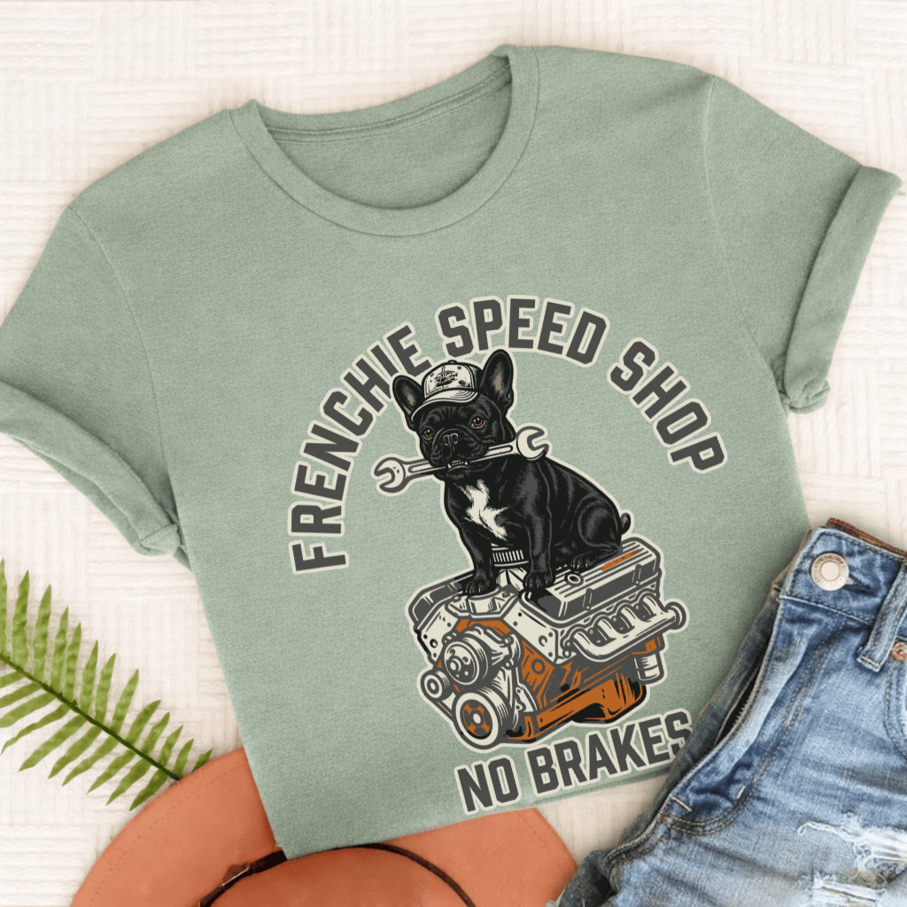 Custom Frenchie Racing Speed Shop Unisex TShirt Bay