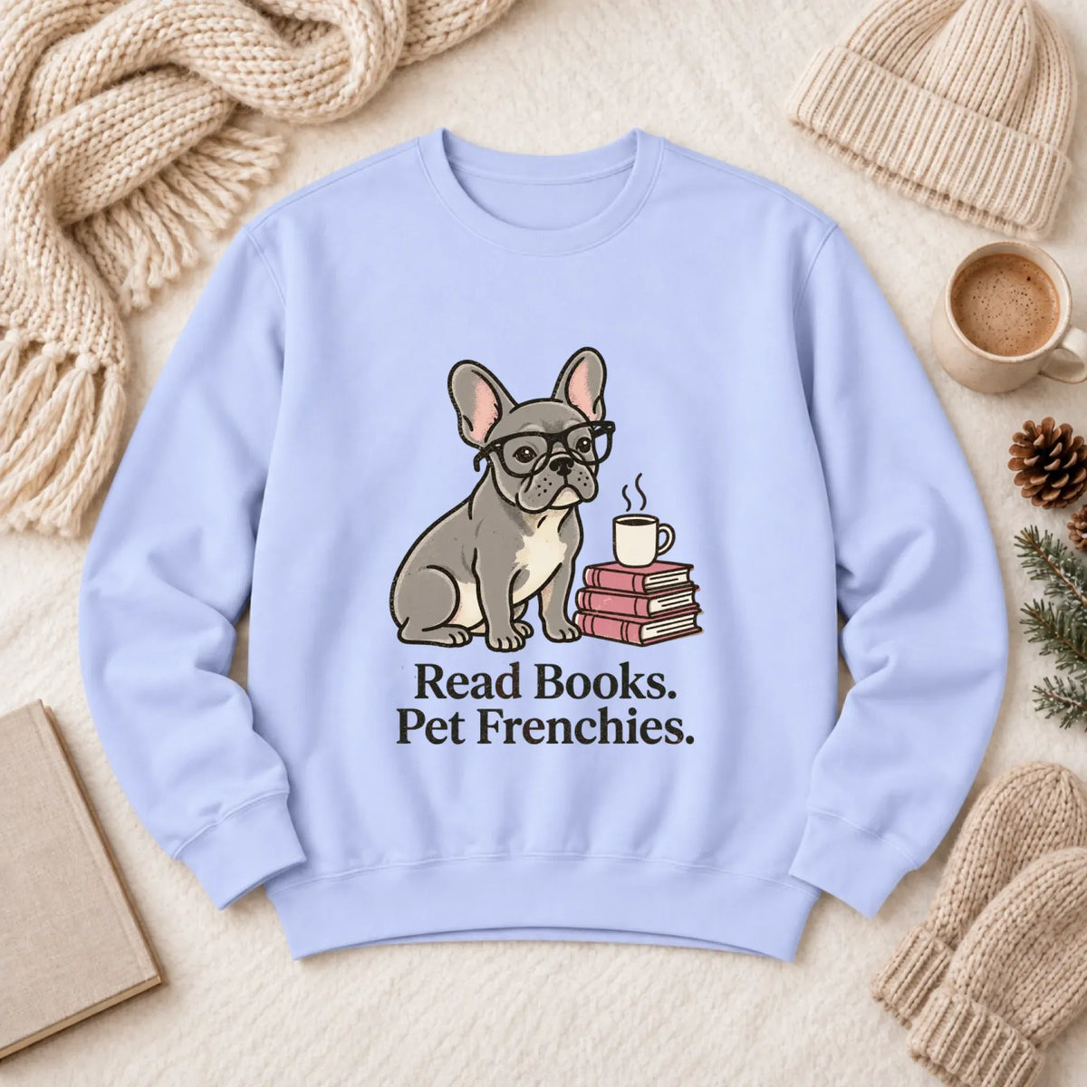 Custom Frenchie Read Books Unisex Sweatshirt Hydrangea