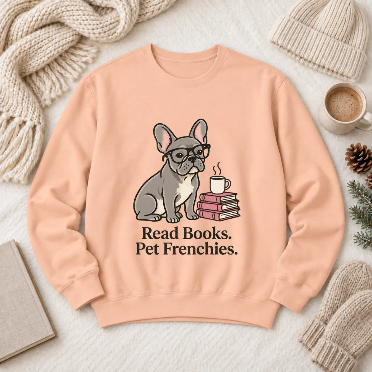 Custom Frenchie Read Books Unisex Sweatshirt Peachy