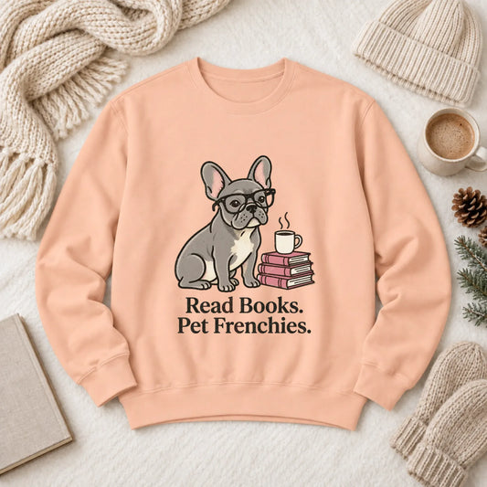 Custom Frenchie Read Books Unisex Sweatshirt Peachy