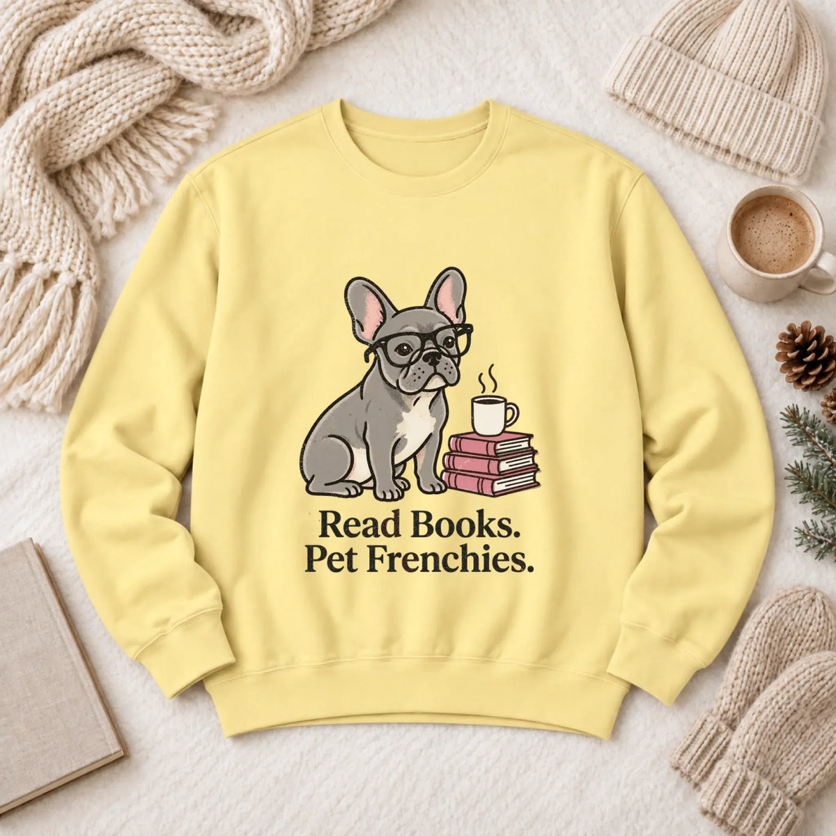 Custom Frenchie Read Books Unisex Sweatshirt Butter
