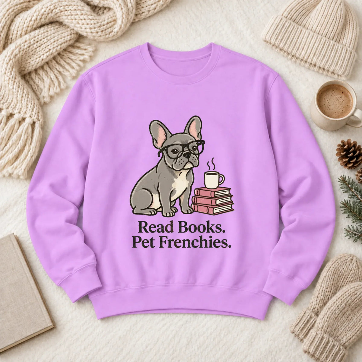 Custom Frenchie Read Books Unisex Sweatshirt Neon Violet