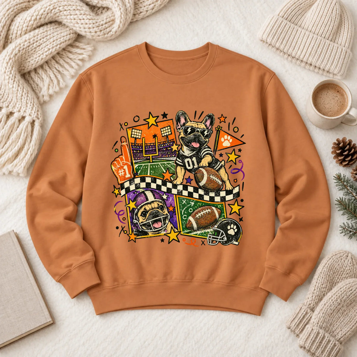 Custom Frenchie Retro Football Unisex Sweatshirt Yam