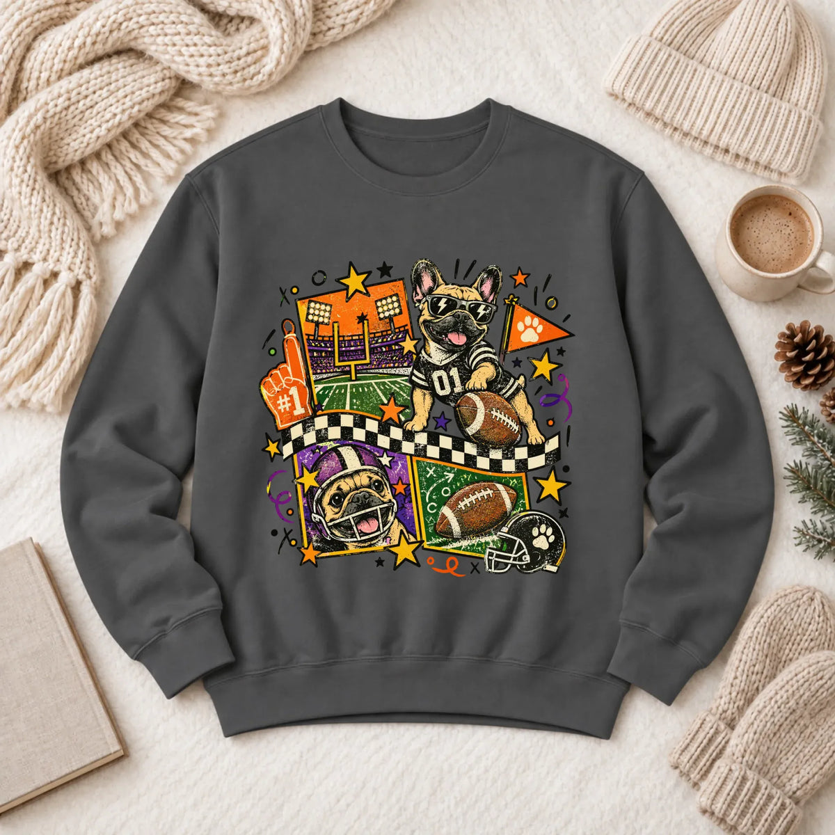 Custom Frenchie Retro Football Unisex Sweatshirt Pepper