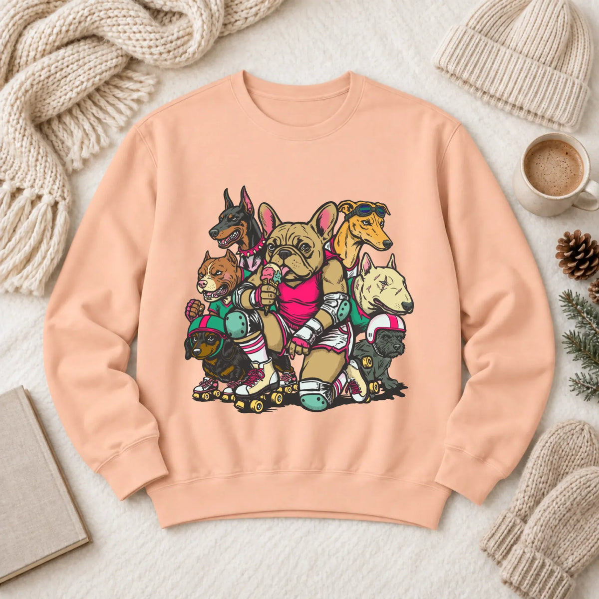 Custom Frenchie Roller Derby Unisex Sweatshirt Peachy