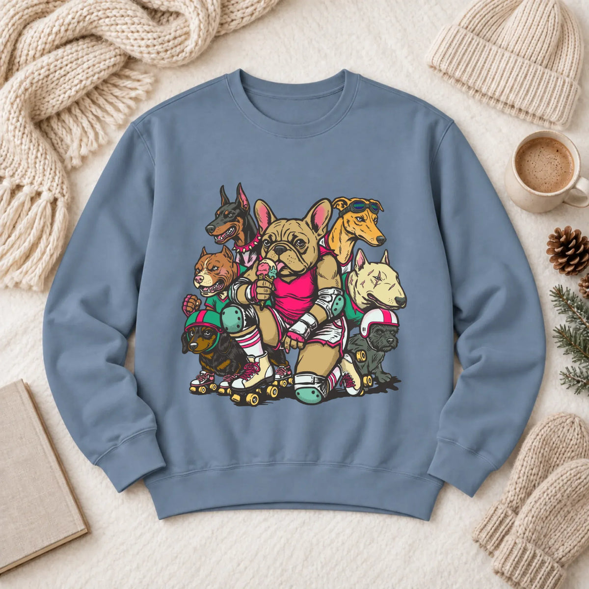 Custom Frenchie Roller Derby Unisex Sweatshirt Blue Jean