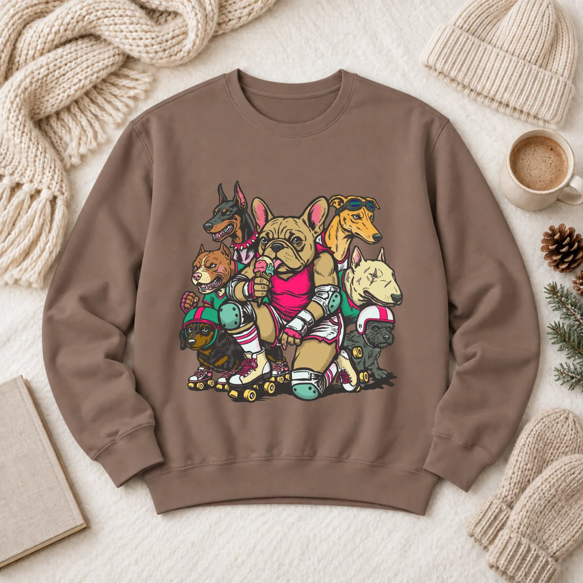 Custom Frenchie Roller Derby Unisex Sweatshirt Espresso