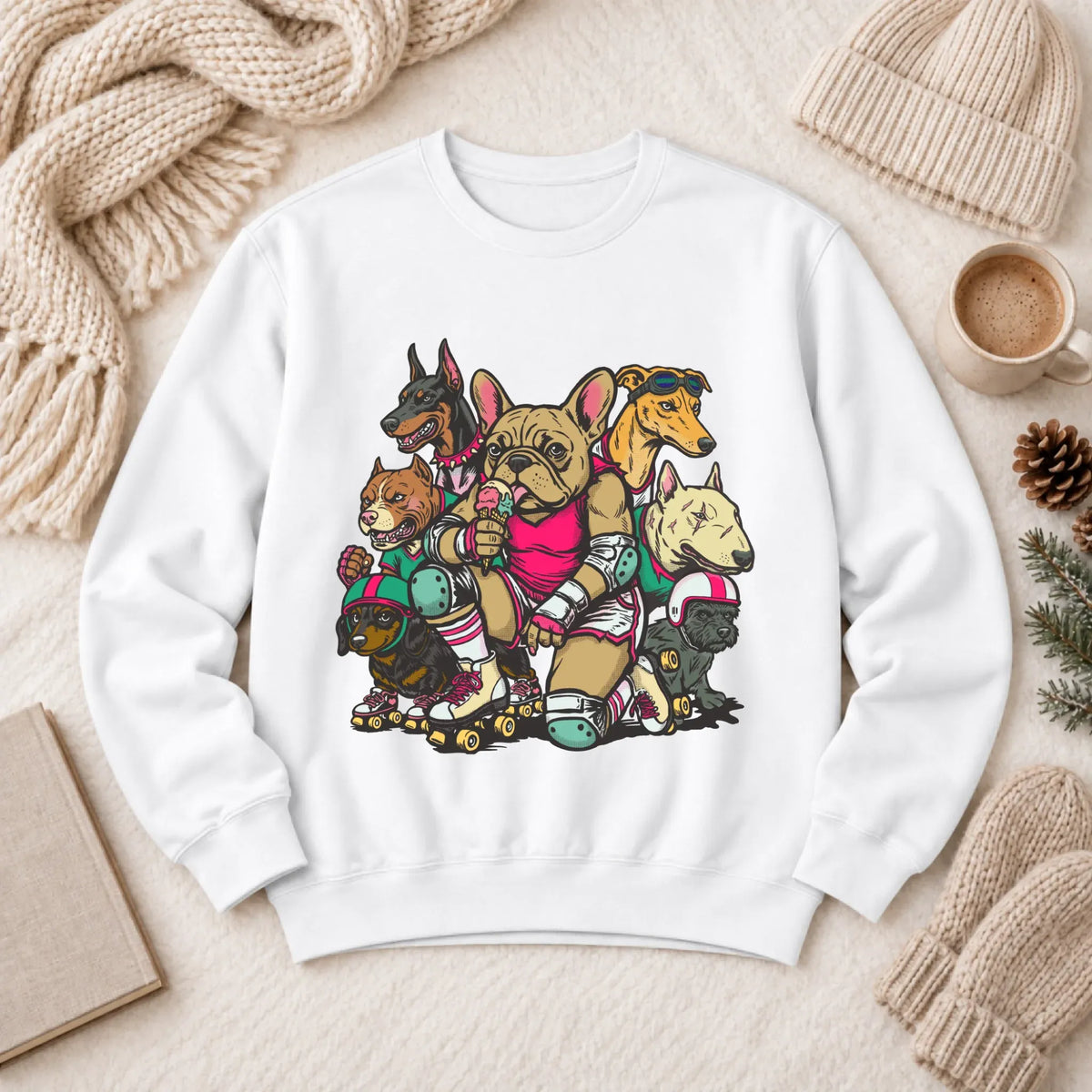 Custom Frenchie Roller Derby Unisex Sweatshirt White
