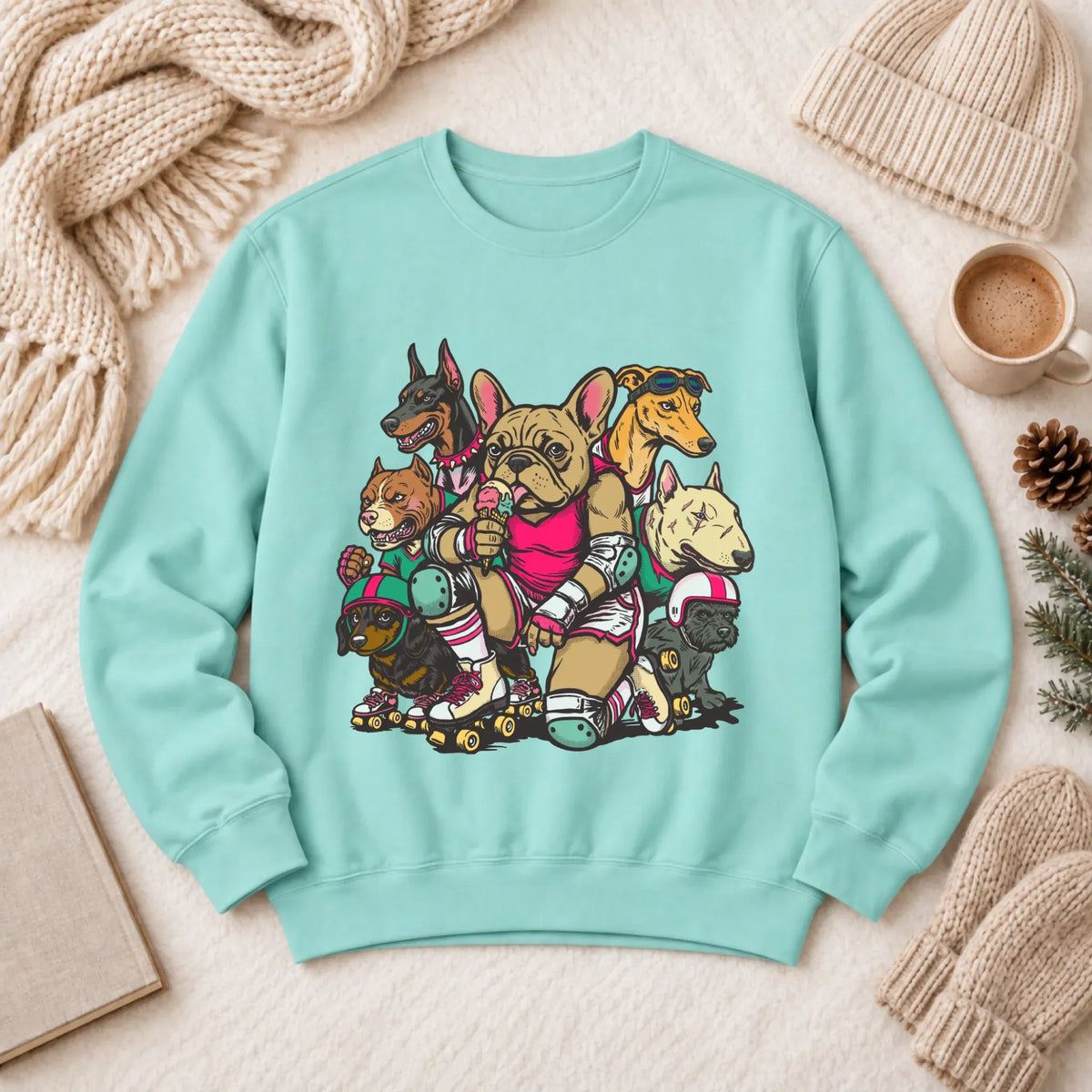Custom Frenchie Roller Derby Unisex Sweatshirt Chalky Mint