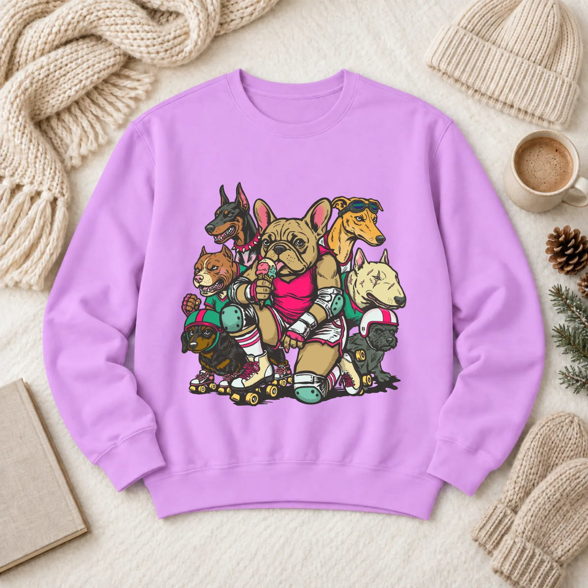Custom Frenchie Roller Derby Unisex Sweatshirt Neon Violet