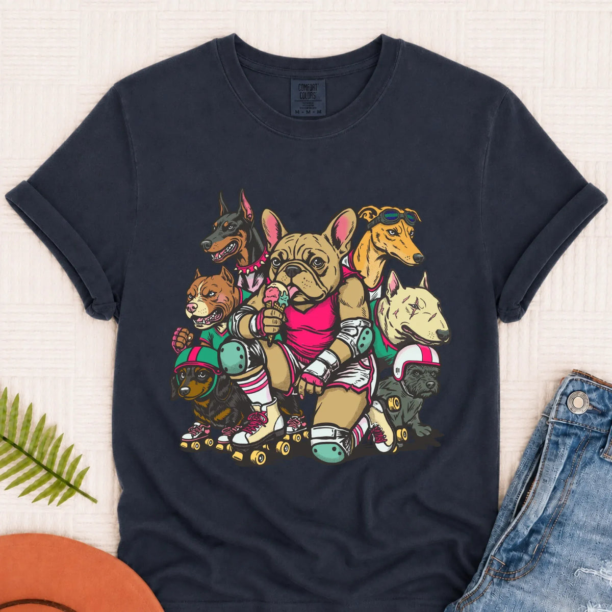 Custom Frenchie Roller Derby Unisex TShirt Navy