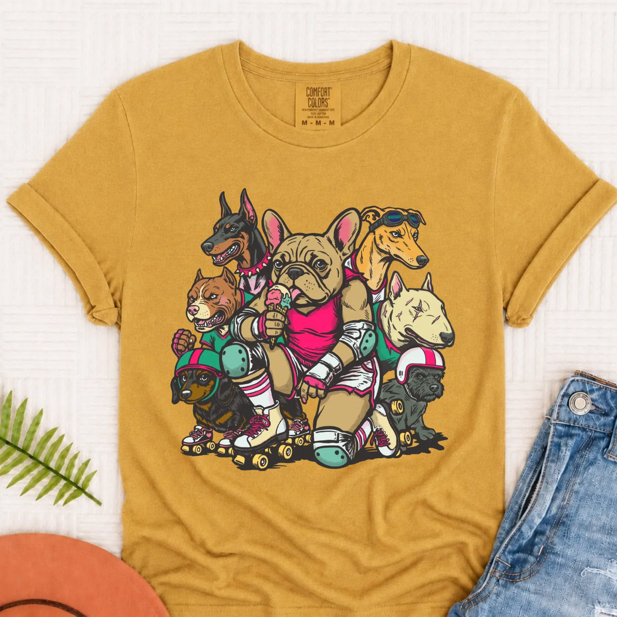 Custom Frenchie Roller Derby Unisex TShirt Mustard