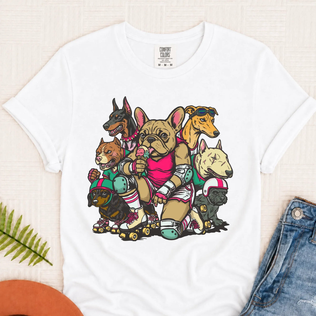 Custom Frenchie Roller Derby Unisex TShirt White