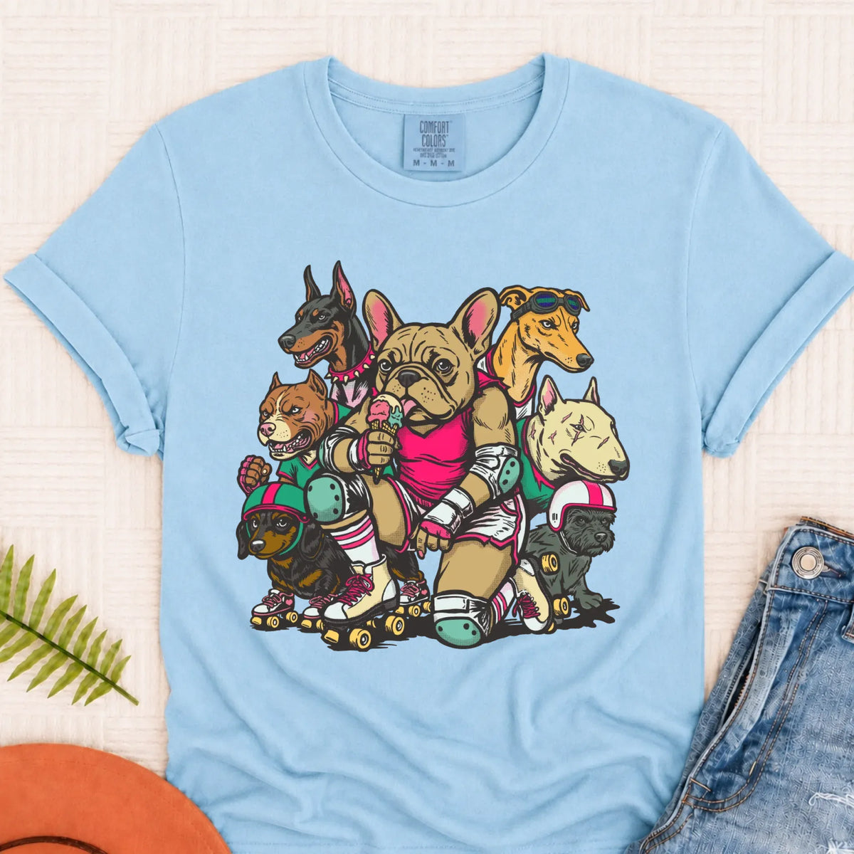 Custom Frenchie Roller Derby Unisex TShirt Chambray