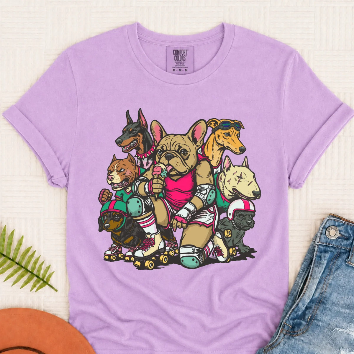 Custom Frenchie Roller Derby Unisex TShirt Orchid