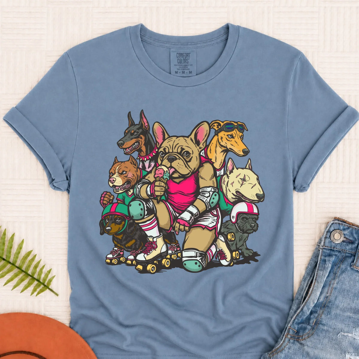 Custom Frenchie Roller Derby Unisex TShirt Blue Jean