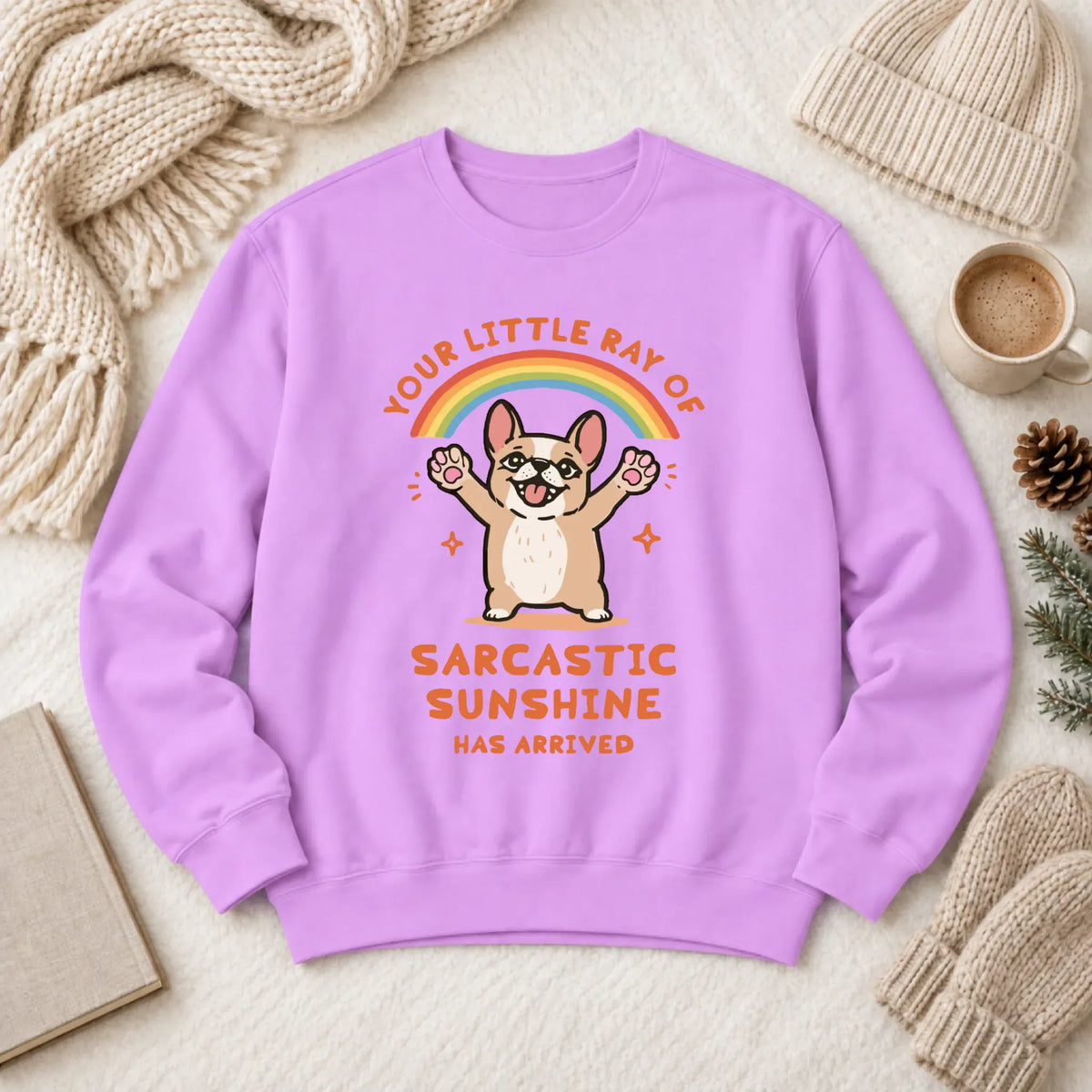 Custom Frenchie Sarcastic Ray of Sunshine Unisex Sweatshirt Neon Violet