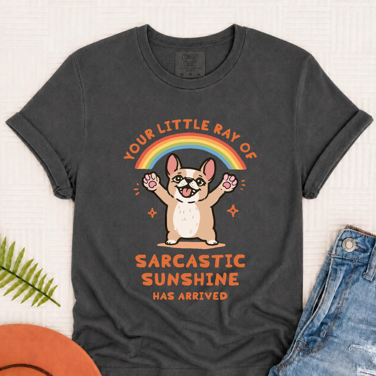 Custom Frenchie Sarcastic Ray of Sunshine Unisex Tshirt Pepper