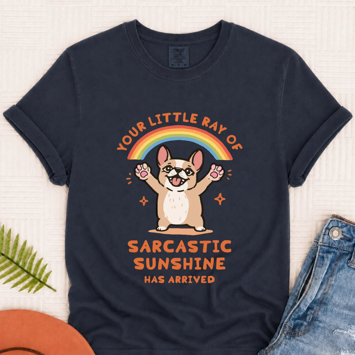 Custom Frenchie Sarcastic Ray of Sunshine Unisex Tshirt Navy