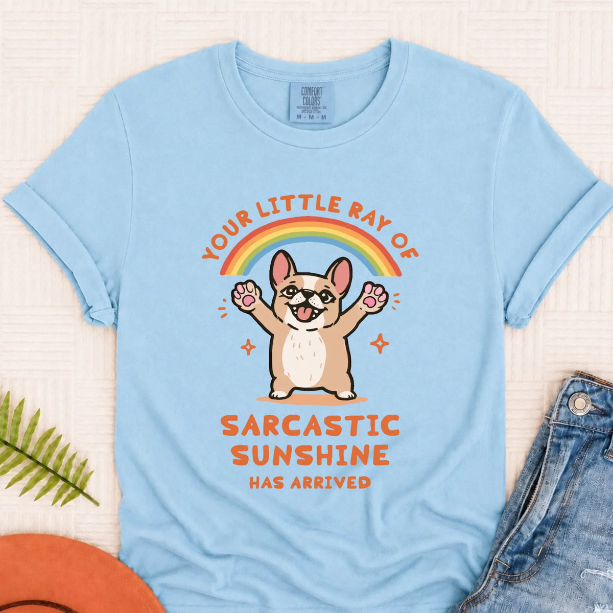 Custom Frenchie Sarcastic Ray of Sunshine Unisex Tshirt Chambray