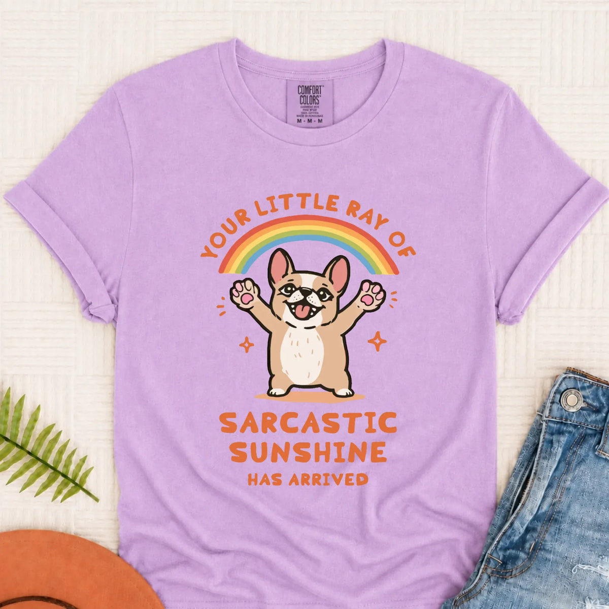 Custom Frenchie Sarcastic Ray of Sunshine Unisex Tshirt Orchid