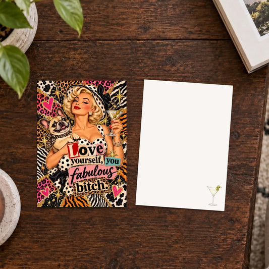 Custom Frenchie Sassy Love Yourself Greeting Card