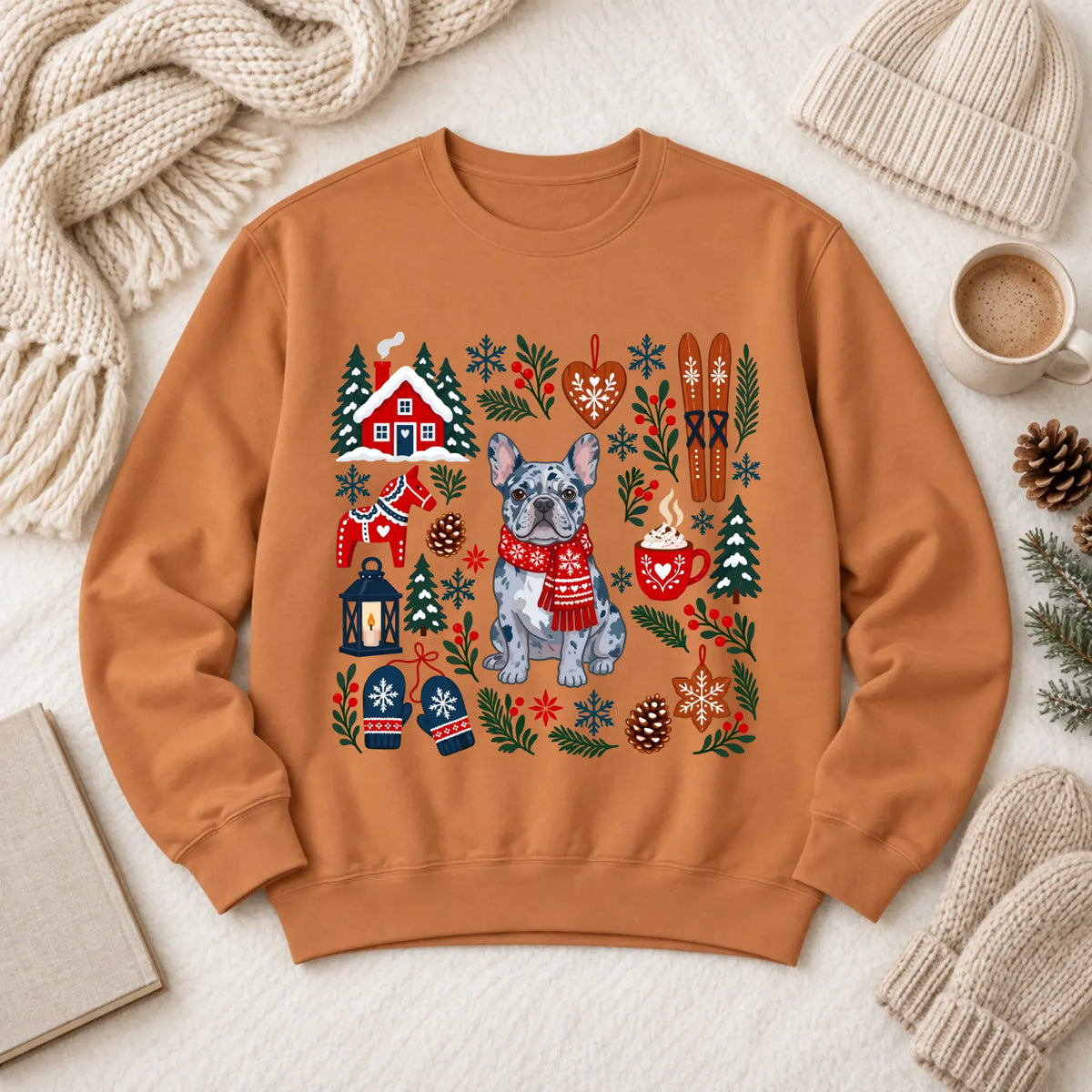 Custom Frenchie Scandinavian Winter Unisex Sweatshirt Yam