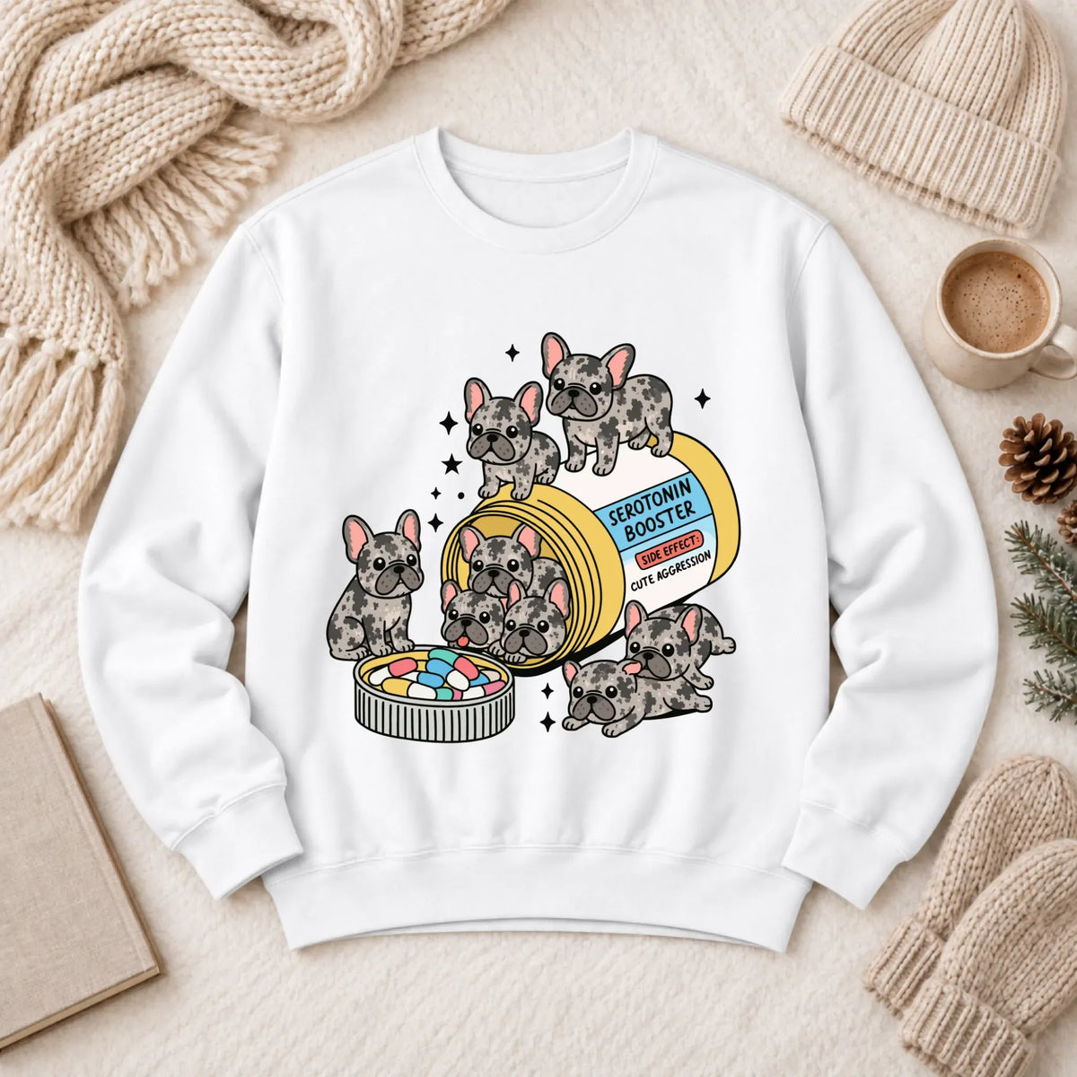 Sweatshirt White / S Custom Frenchie Serotonin Meds Unisex Sweatshirt
