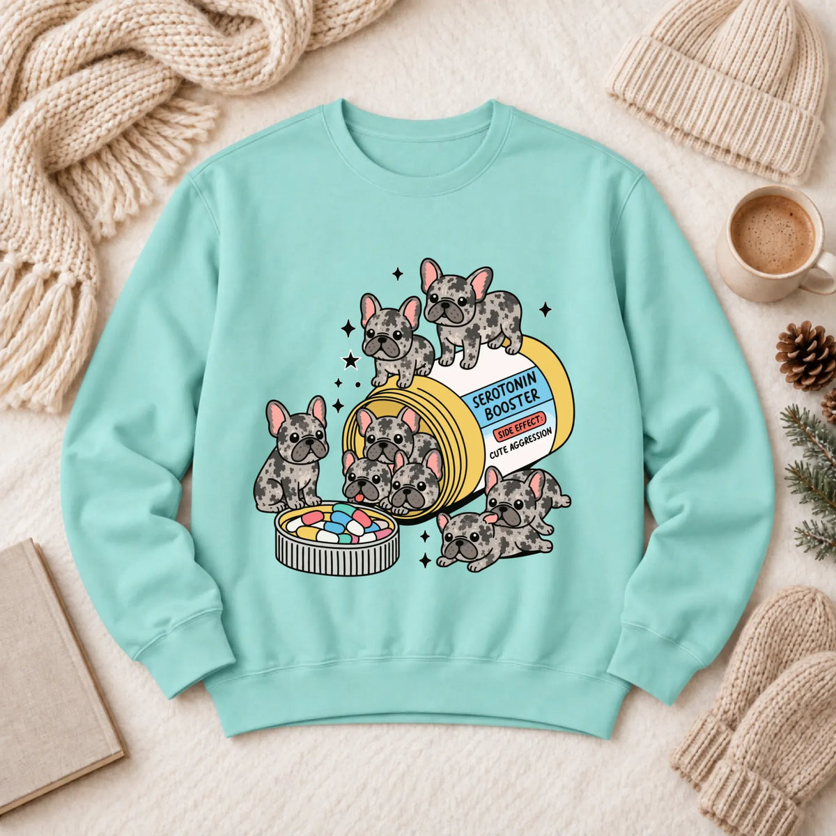 Sweatshirt Chalky Mint / S Custom Frenchie Serotonin Meds Unisex Sweatshirt