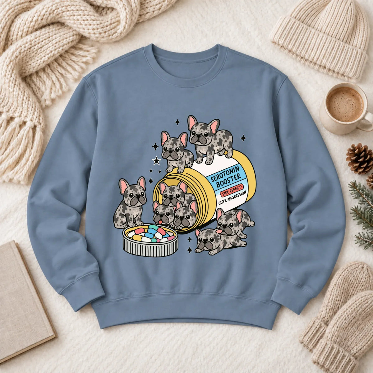 Sweatshirt Blue Jean / M Custom Frenchie Serotonin Meds Unisex Sweatshirt