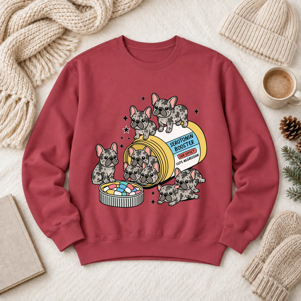 Sweatshirt Crimson / S Custom Frenchie Serotonin Meds Unisex Sweatshirt