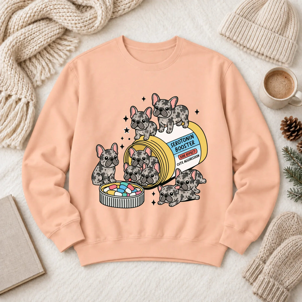 Sweatshirt Peachy / S Custom Frenchie Serotonin Meds Unisex Sweatshirt